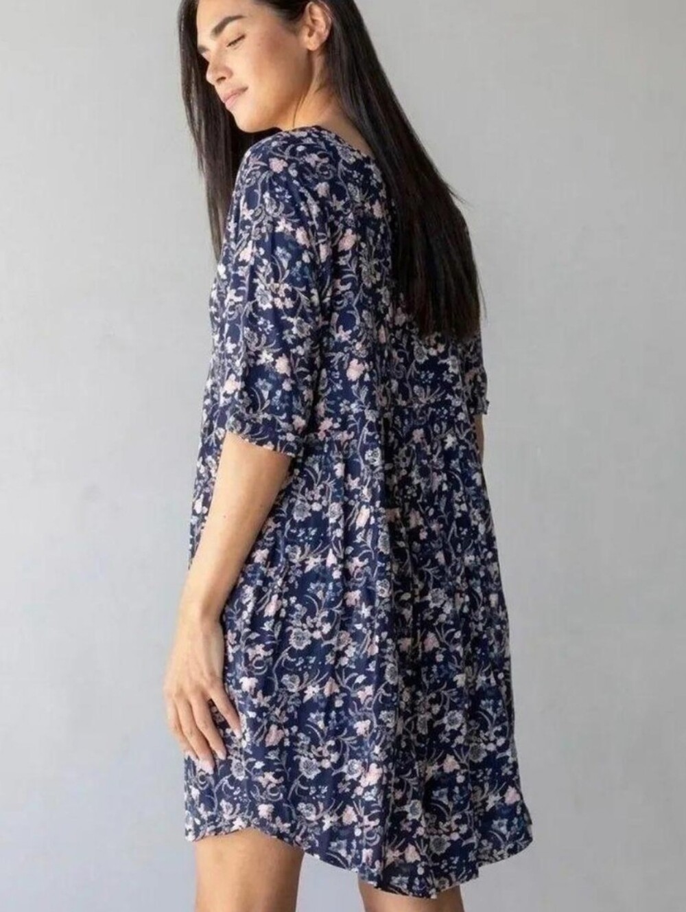 Natural Life Stella navy floral babydoll dress Medium Women's - Picture 6 of 10